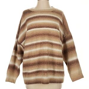 Le Lis Wool-Blend Striped Brown Oversized Sweater Size Extra Small